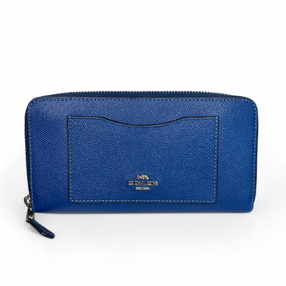 Coach Crossgrain Leather Blue Accordion Zip Long Wallet silver hardware - Picture 1 of 9